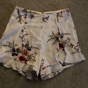 White Floral Shorts